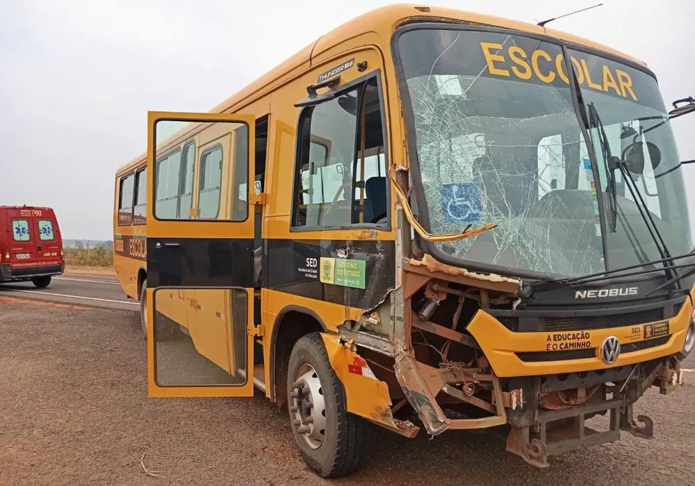 O acidente, que aconteceu em uma área rural da rodovia, envolveu um ônibus que transportava aproximadamente oito crianças no momento da colisão. - Foto: Elenize Oliveira.