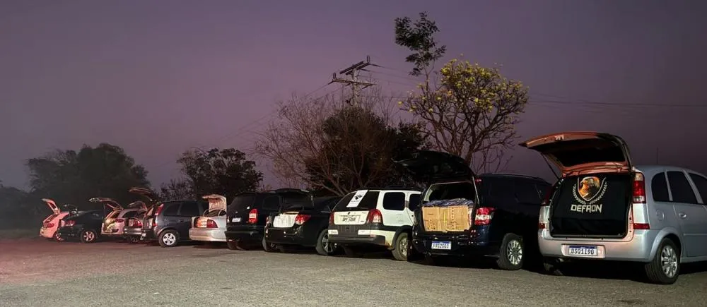 Polícia Civil e Receita Federal apreendem 12 veículos com contrabando em Nova Alvorada do Sul. - Foto: PCMS.